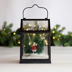 LED Lantern Snow Scene with Santa & Trees