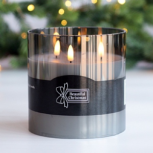 Smoked Glass LED Triple Wick Candle (15x15x15cm)