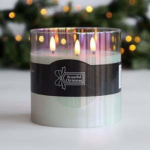White Glass LED Triple Wick Candle (15x15x15cm)