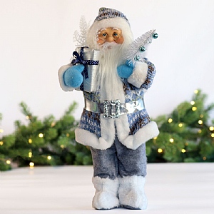 Blue Standing Santa with Present & Tree (40cm)