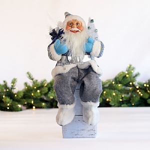 Sitting Santa with Blue Present & Tree (40cm)