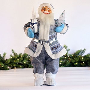 Blue Standing Santa with Present & Tree (60cm)