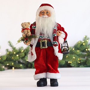 Red Standing Santa with Bear & Lantern (40cm)