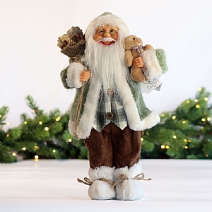 Green Standing Santa with Bear (40cm)