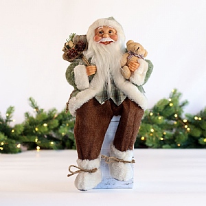 Green Sitting Santa with Bear (40cm)