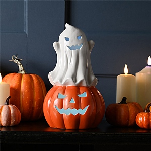 Ghost Pumpkin Ornament 24cm (Battery Operated)