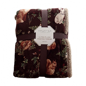 Deyongs Sherpa Throw Woodland Wildlife - Wine (140x180cm)