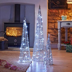 Three Kings Silver GlitterTwist Set of 3 Trees (Regular: 40 x 12cm, Large: 60 x 16 cm, Jumbo: 80 x 20 cm)