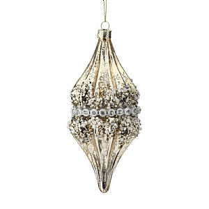 Glass Bead Jewel Finial Hanging Decoration - Gold (13cm)