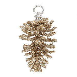 Iced Pinecone Hanging Decoration - Champagne (18cm)