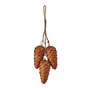 Triple Pinecone Hanging Decoration - Copper (40cm)