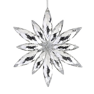 Jewel Poinsettia Hanging Decoration - Silver (10cm)