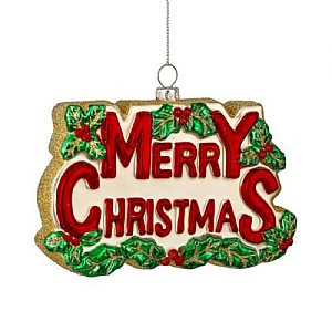 Glass Merry Christmas Hanging Decoration (14cm)
