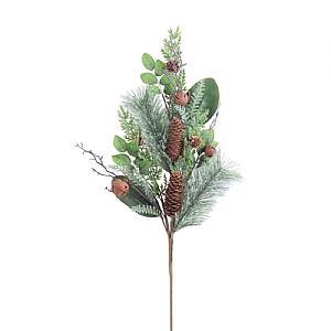 Mixed Foliage & Pine Cone Spray - Green (71cm)