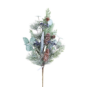 Snowy Pine Cone & Berry Spray - Green (71cm)