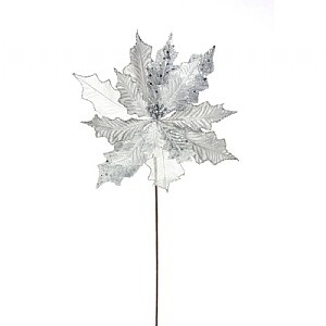 Velvet Sequenced Poinsettia Stem - Platinum (53cm)