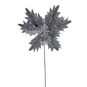 Velvet Sflake Poinsettia Stem - Grey (56cm)