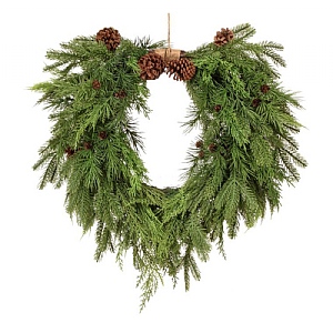 Natural Touch Mixed Evergreen Heart Wreath (26")