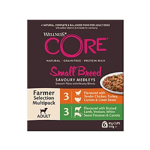Wellness CORE® Small Breed Adult Wet Dog Food Savoury Medleys Farmer Multipack (6 x 85g)