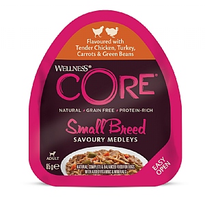 Wellness CORE®  Dog Small Breed Adult Wet Dog Food Savoury Medleys Tender Chicken, Turkey, Carrots & Green Beans (85g)