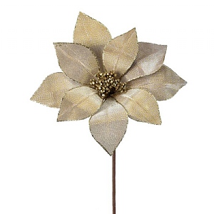 Metallic Mirror Fabric Poinsettia Stem - Gold (60cm)