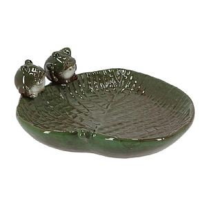 Fallen Fruits Ceramic Leaf Bird Bath with Frogs - Green