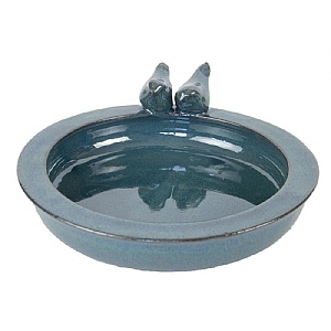 Fallen Fruits Round Ceramic Bird Bath - Petrol Blue