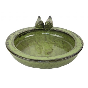 Fallen Fruits Round Ceramic Bird Bath - Green