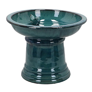 Fallen Fruits Ceramic Bird Bath Pedestal (Small) - Petrol Blue