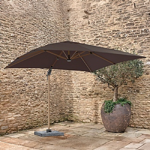 Bramblecrest Truro Wood Effect 3m Square Grey LED Cantilever Parasol with Base