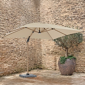Bramblecrest Truro Wood Effect 3m Square Sand LED Cantilever Parasol with Base