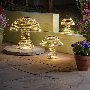 Smart Solar GlowCap Rattan Mushroom