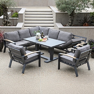 Supremo Modena L-Shape Corner Sofa Dining Set with Chaise Lounge & Adjustable Table