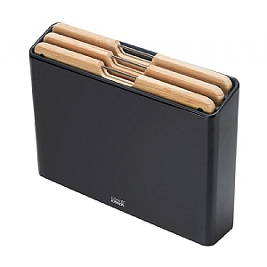 Joseph Joseph Folio™ Steel 3 piece Bamboo Chopping Board Set with Black Stainless-Steel Case - Black