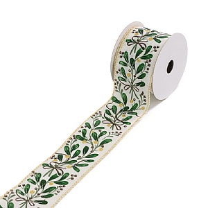 Floralsilk Linen Ribbon with Mistletoe (2.5" x 10yd)