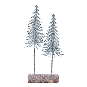 Gisela Graham Frosted Slim Double Tree on Log (30cm)