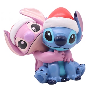 Disney Figurine Stitch and Angel in Santa Hats