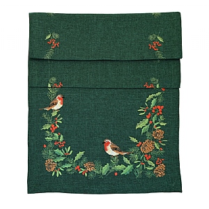 Walton & Co. Embroidered Robin Table Runner - Green (38 x 180cm)