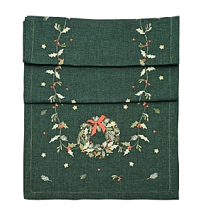 Walton & Co. Embroidered Wreath Table Runner - Green (38 x 180cm)