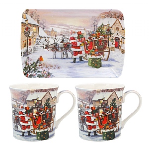 Santa Mugs 2 Set With Tray