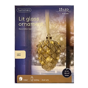 Lumineo Micro LED Glass Pinecone on ribbon (21cm) - Green