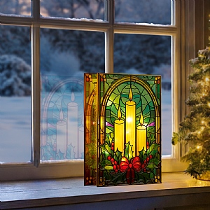 Premier LED Stained Glass Candles & Holly