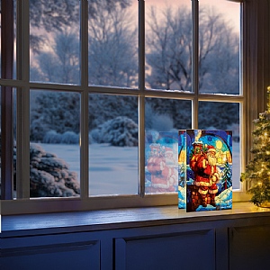 Premier LED Stained Glass Santa on Chimney