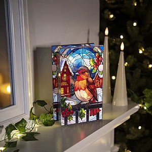 Premier LED Stained Glass Robin on Gate