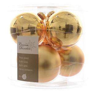 Decoris Light Gold 80mm Glass Baubles (Pack of 6)