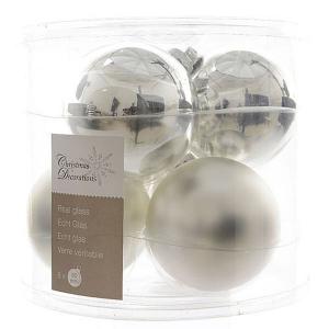 Decoris Silver 80mm Glass Baubles (Pack of 6)