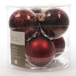 Decoris Oxblood 80mm Glass Baubles (Pack of 6)