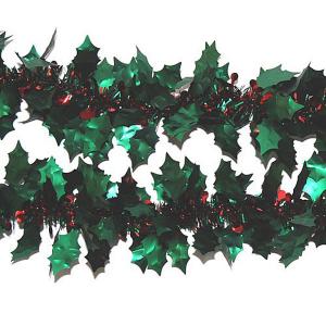 Green & Red Holly Tinsel 90mm x 2m