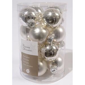 Decoris Silver 35mm Mini Glass Baubles Tub of 16