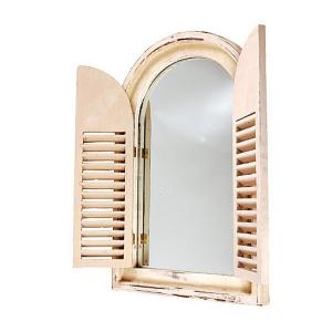 Outdoor Garden Mirror - Antique White with Shutters